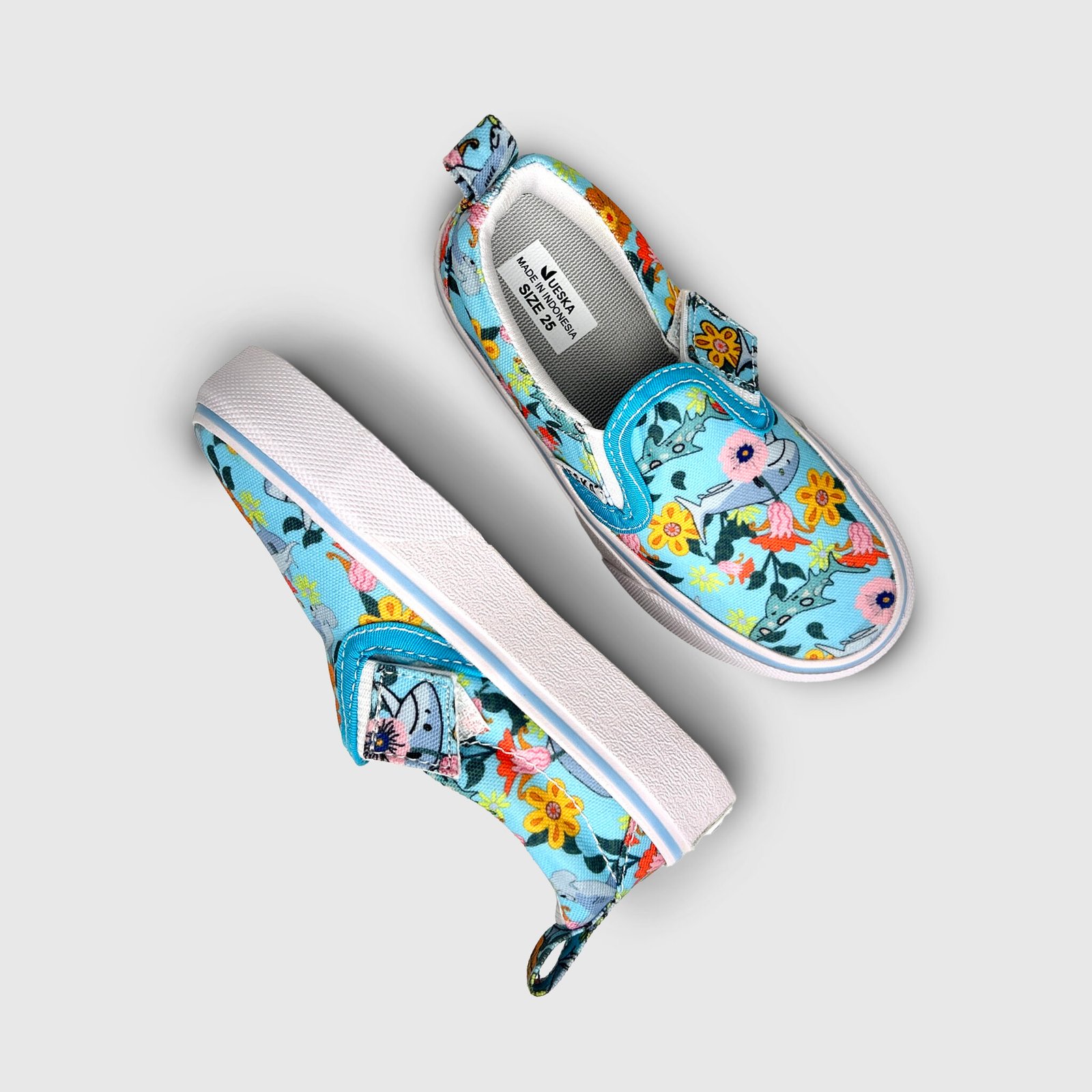 Slip On Floral Shark Aqua