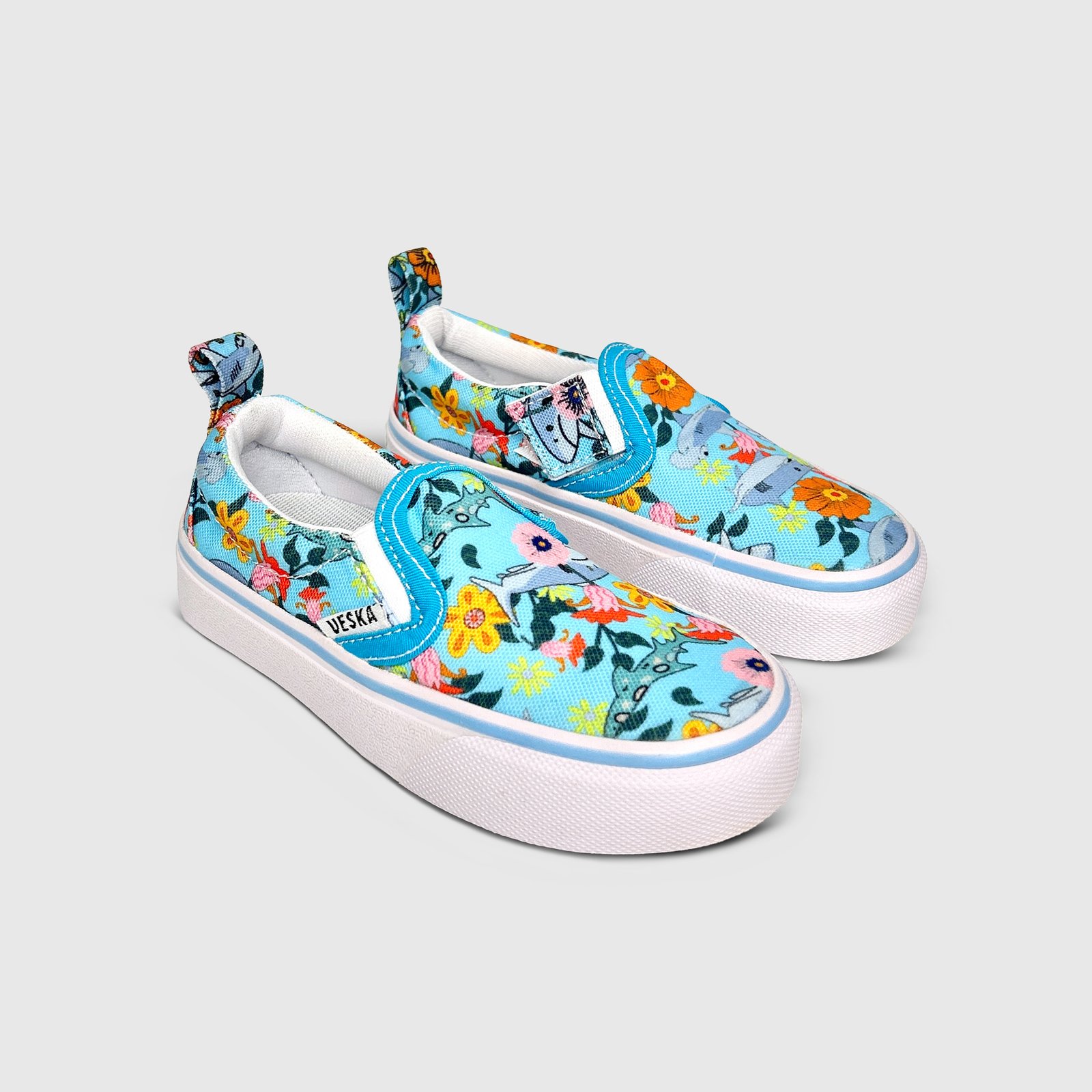 Slip On Floral Shark Aqua